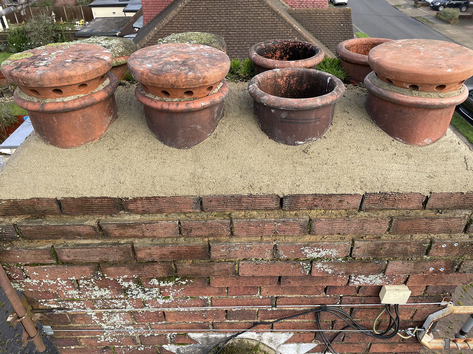 chimney cement work around pots.
